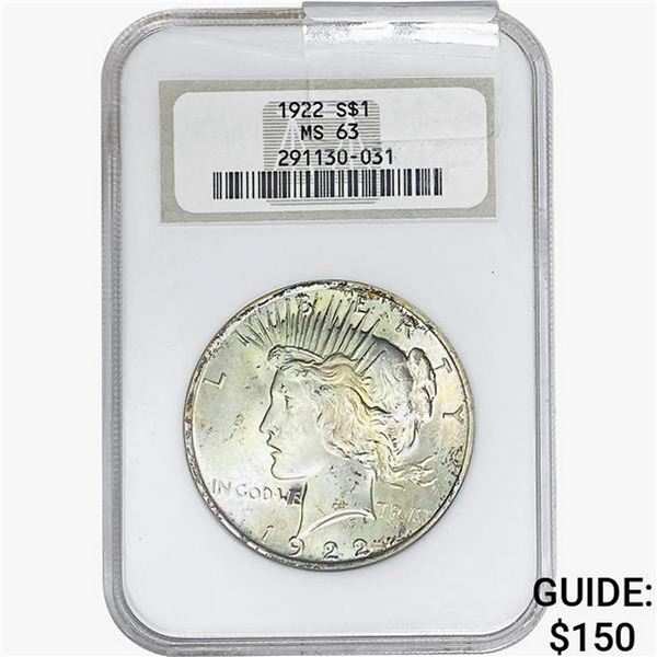 1922 Silver Peace Dollar NGC MS63