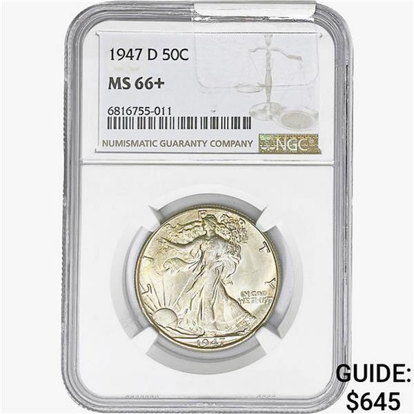 1947-D Walking Liberty Half Dollar NGC MS66+