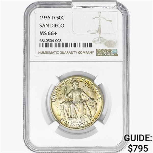 1936-D San Diego Half Dollar NGC MS66+