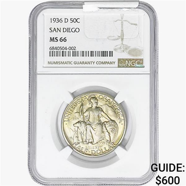 1936-D San Diego Half Dollar NGC MS66