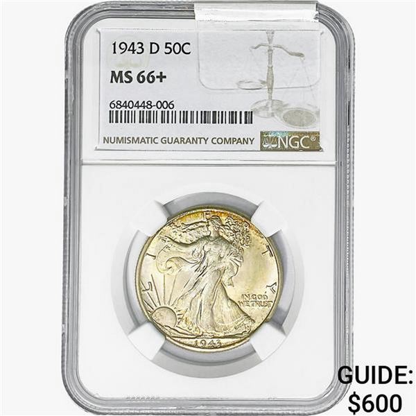 1943-D Walking Liberty Half Dollar NGC MS66+