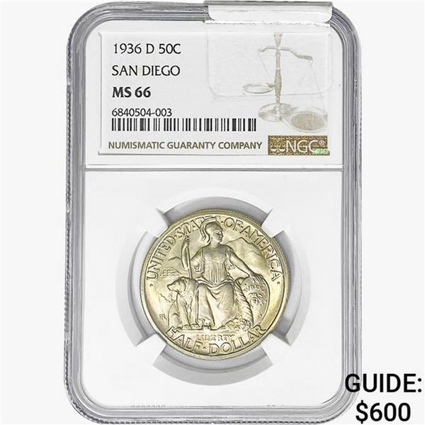 1936-D San Diego Half Dollar NGC MS66