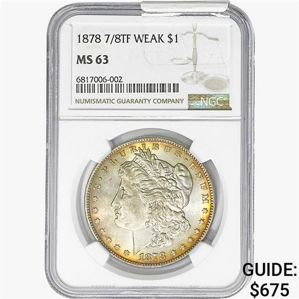 1878 7/8TF Morgan Silver Dollar NGC MS63 Weak
