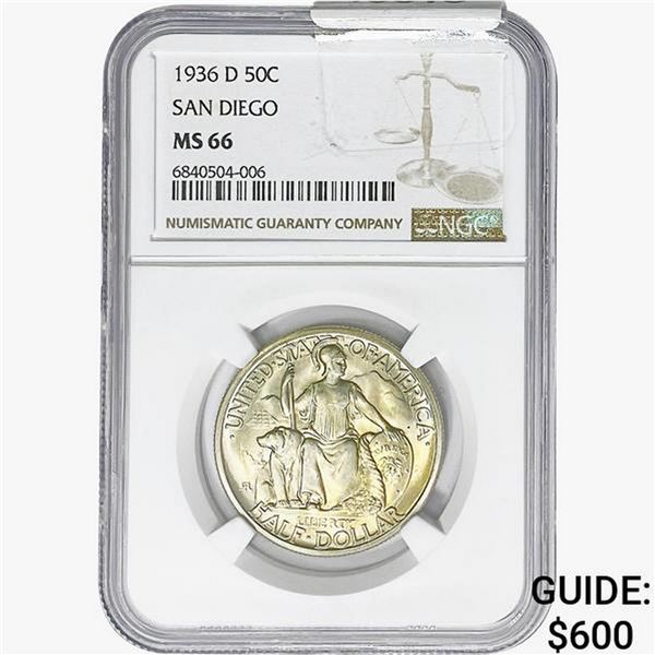 1936-D San Diego Half Dollar NGC MS66