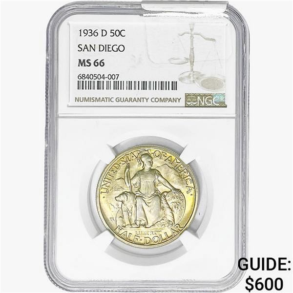 1936-D San Diego Half Dollar NGC MS66