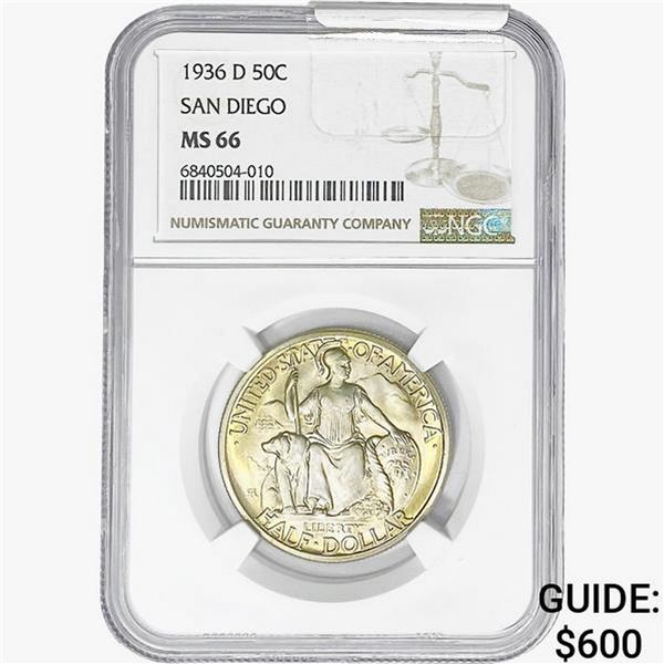 1936-D San Diego Half Dollar NGC MS66