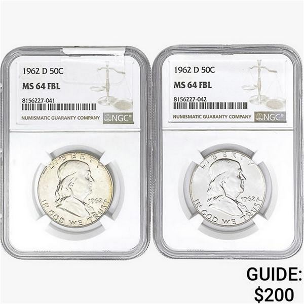 1962-D [2] Franklin Half Dollar NGC MS64 FBL