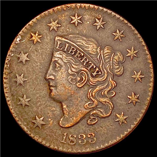 1833 Coronet Head Large Cent NEARLY UNCIRCULATED