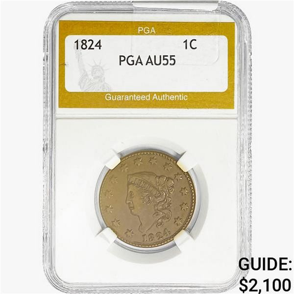 1824 Coronet Head Large Cent PGA AU55