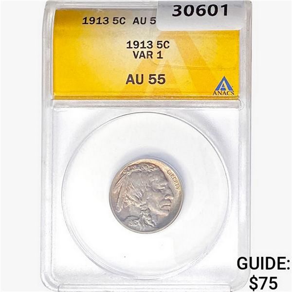 1913 Buffalo Nickel ANACS AU55 VAR 1