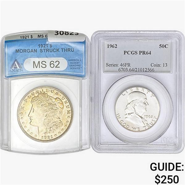 [2]1921/1962 $1 Morgan & 50C Franklin ANACS/PCGS