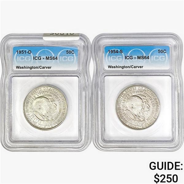 [2]1951-D&1954-S Washington Carver Half Dollar ICG MS64