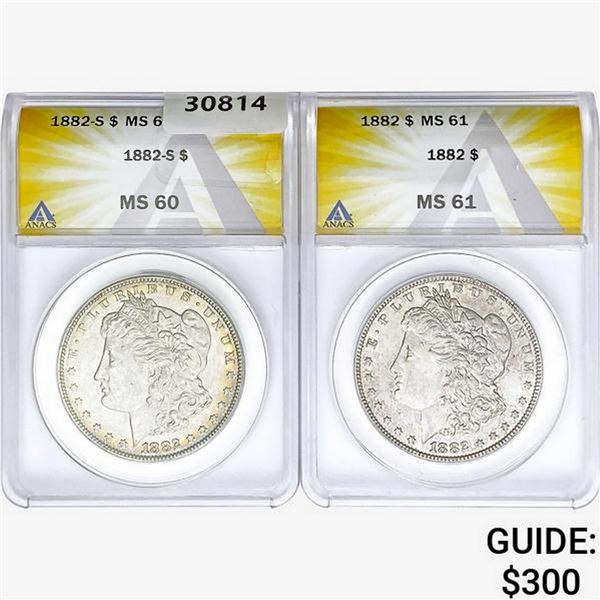 [2]1882 Morgan Silver Dollar ANACS MS60/61