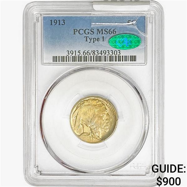 1913 CAC Buffalo Nickel PCGS MS66 Type 1