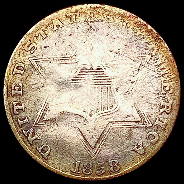 1858 Silver Three Cent NICELY CIRCULATED