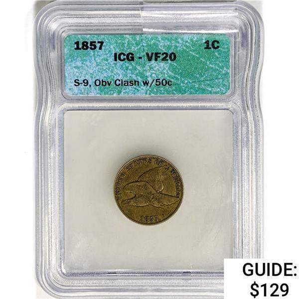 1857 Flying Eagle Cent ICG VF20 S-9, OBV Clash w/ 50c