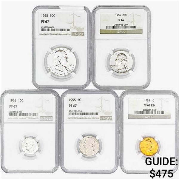 [5]1955 U.S. Proof Set 1C-50C NGC PF67