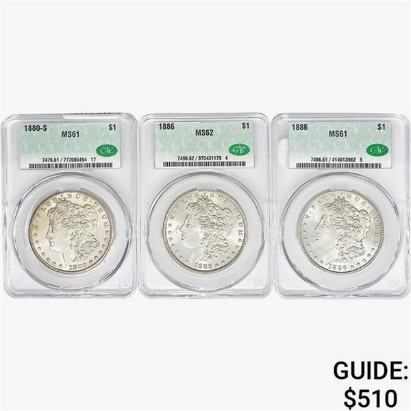 [3] 1880-S&1886 CAC Morgan Silver Dollar CAC MS61/62