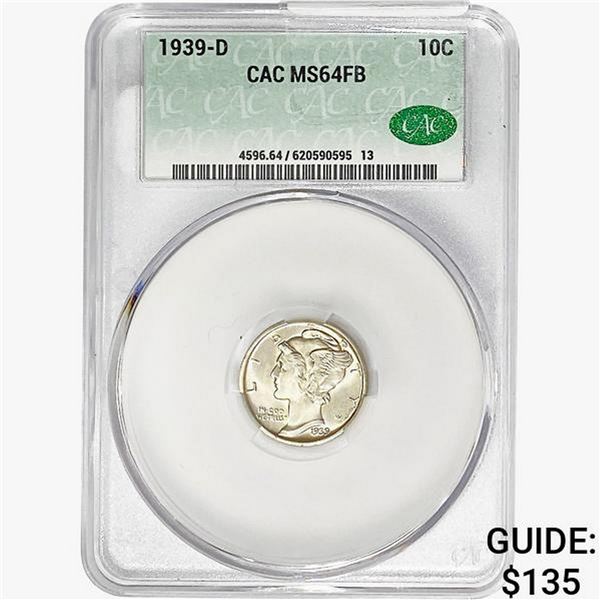 1939-D CAC Mercury Silver Dime CAC MS64 FB