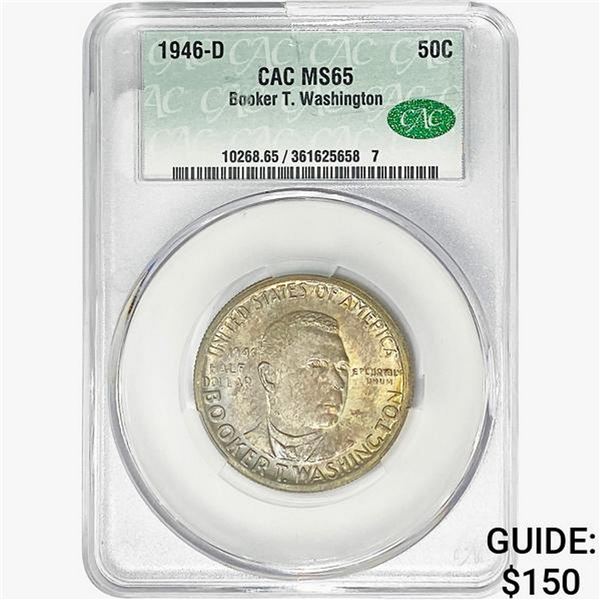 1946-D CAC Booker T Half Dollar CAC MS65