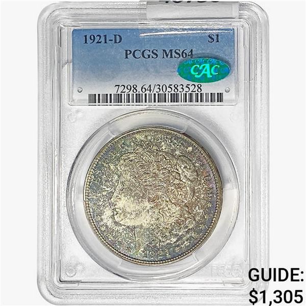 1921-D CAC Morgan Silver Dollar PCGS MS64