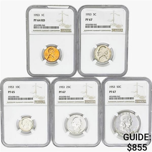 [5] 1953 5-Coin Set 1C-50C NGC PF