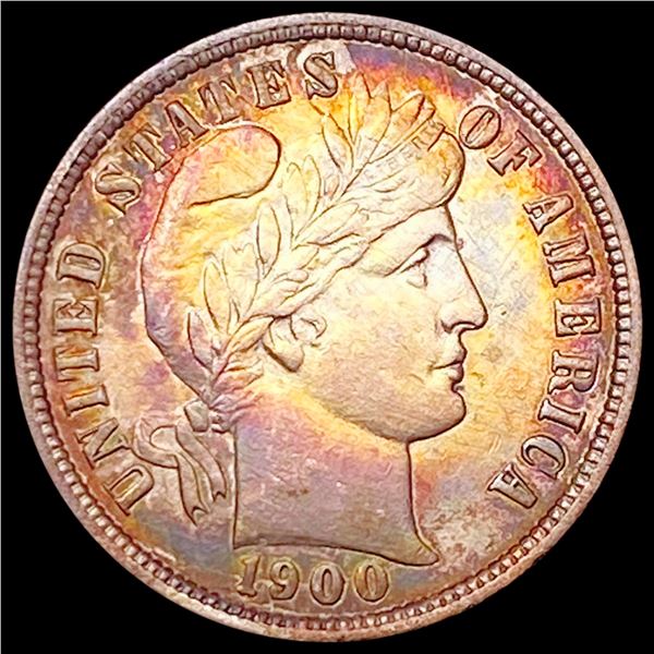 1900 Toned Barber Dime GEM BU