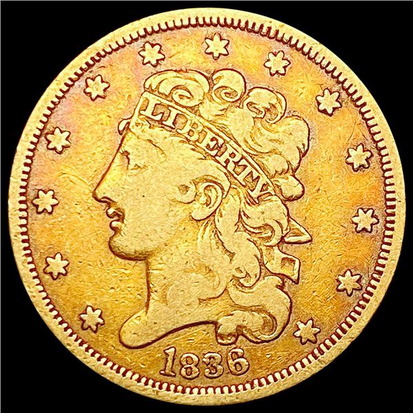 1836 $5 Gold Half Eagle LIGHTLY CIRCULATED