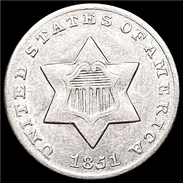 1851 Shield Three Cent CHOICE AU