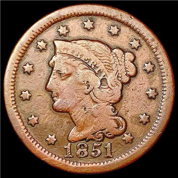 1851 Coronet Head Large Cent NICELY CIRCULATED