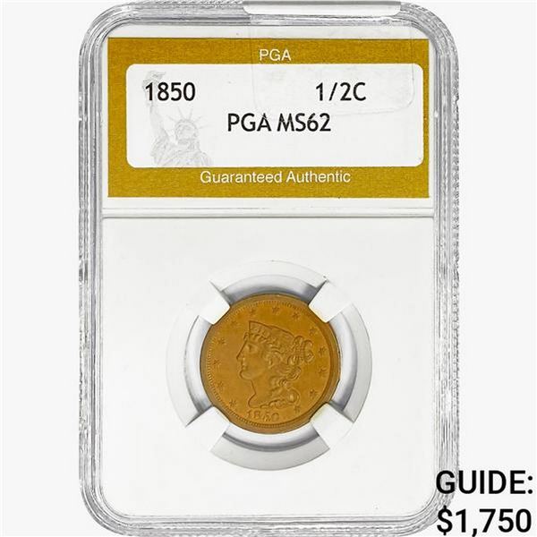 1850 Braided Hair Half Cent PGA MS62