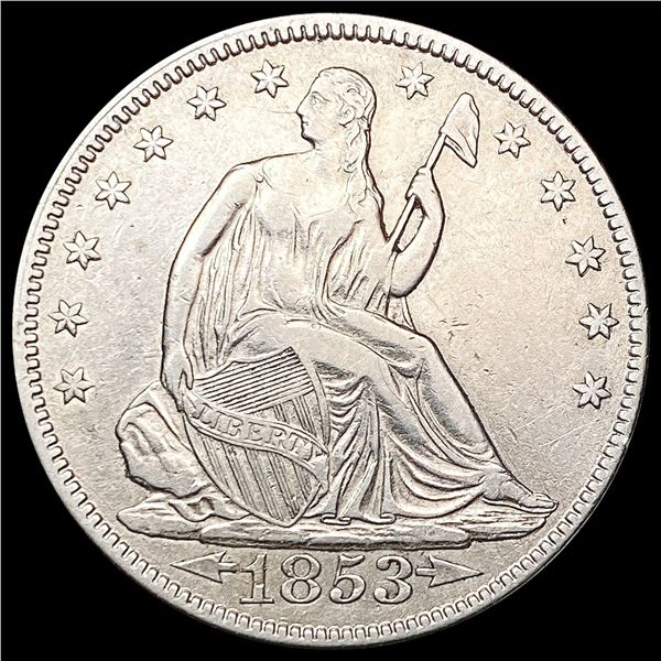 1853 Arr./Rays Seated Liberty Half Dollar CLOSELY UNCIRCULATED