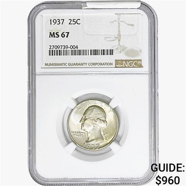 1937 Washington Silver Quarter NGC MS67