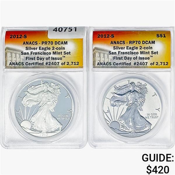 [2] 2012-S Silver Eagle ANACS PR/RP70 DCAM Set