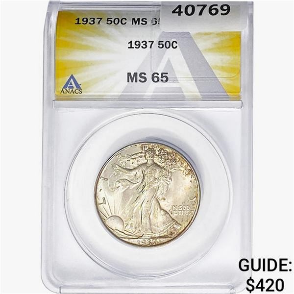 1937 Walking Liberty Half Dollar ANACS MS65