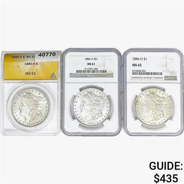 [3] 1880-S&1884-O Morgan Silver Dollar ANACS/NGC MS61/62
