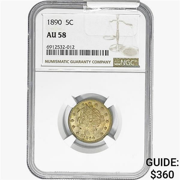 1890 Liberty Victory Nickel NGC AU58