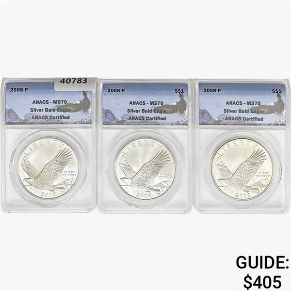 [3] 2008-P  ANACS MS70 Silver Bald Eagle