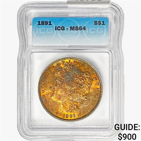 1891 Morgan Silver Dollar ICG MS64