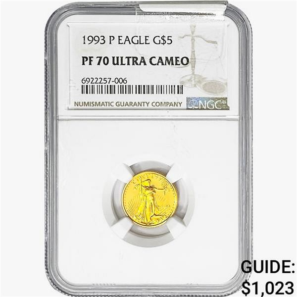 1993-P 1/10oz Gold $5 Eagle NGC PF70 UC