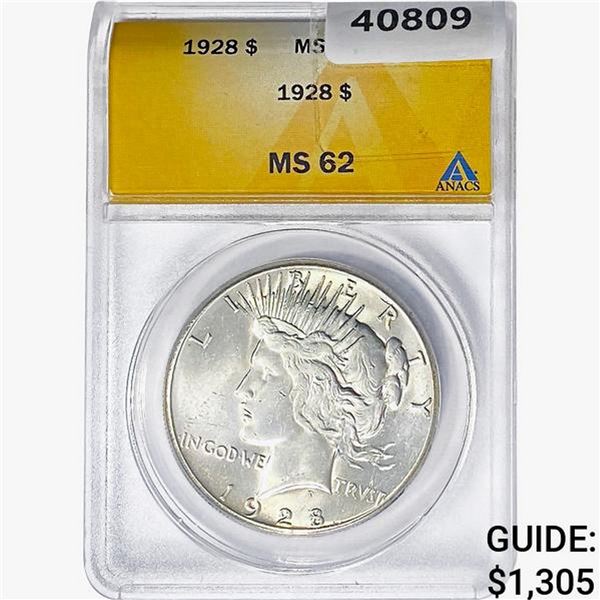 1928 Silver Peace Dollar ANACS MS62