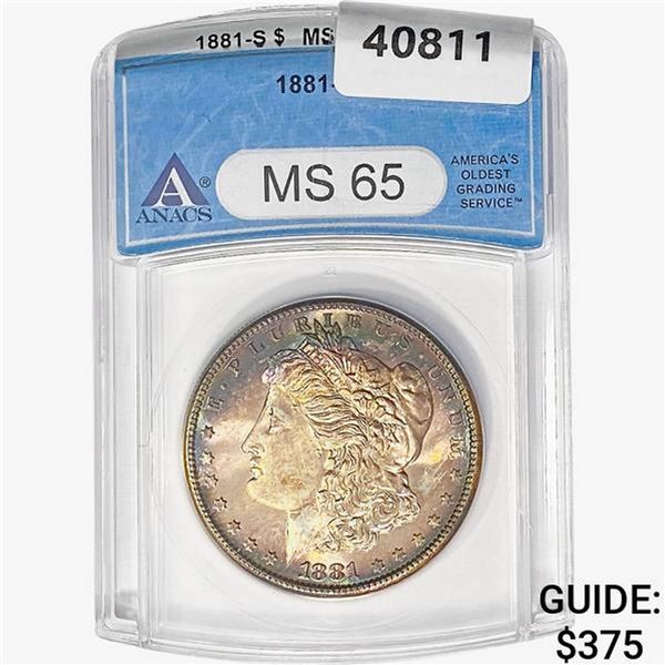1881-S Morgan Silver Dollar ANACS MS65
