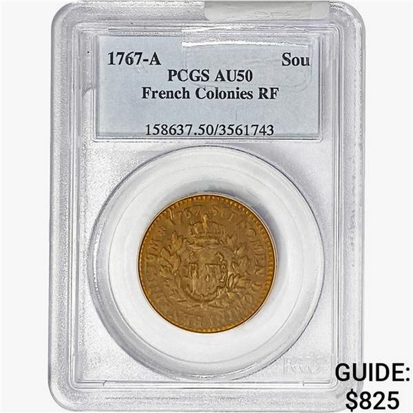 1767-A Sou French Colonies RF PCGS AU50