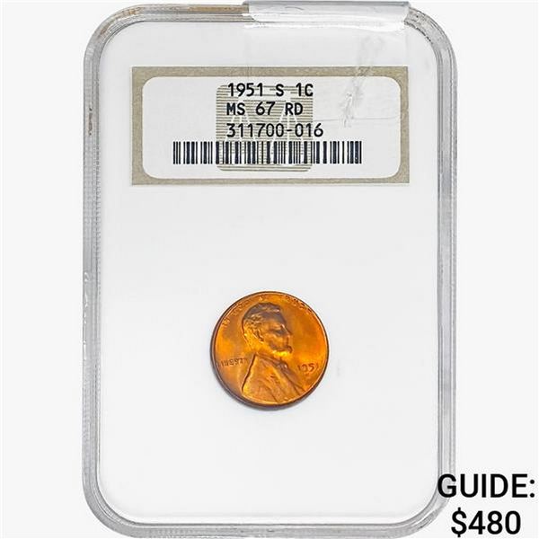 1951-S Wheat Cent NGC MS67 RD