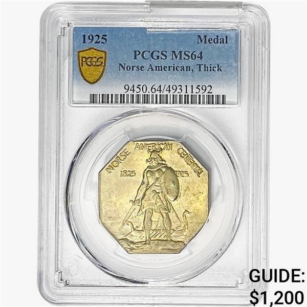 1925 Thick Norse American Medal PCGS MS64