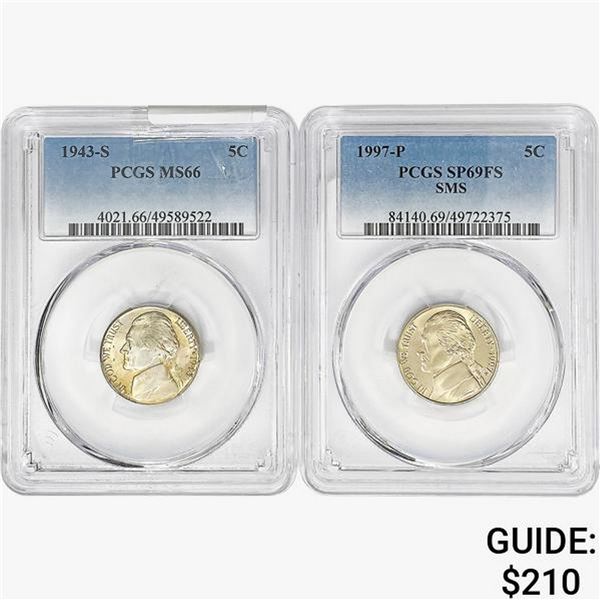 [2] 1943-S&1997-P Jefferson Nickel PCGS SP/MS
