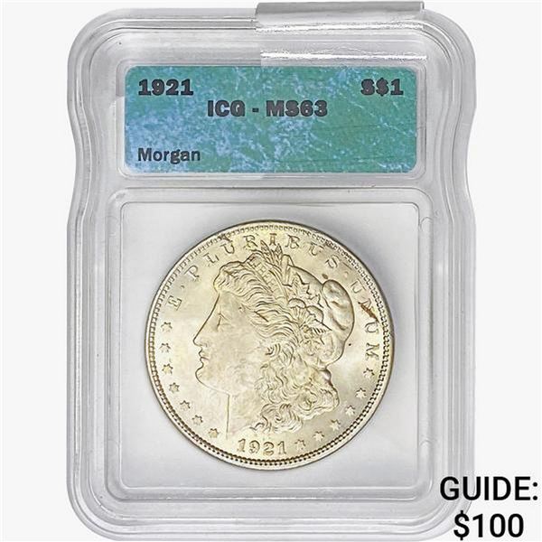 1921 Morgan Silver Dollar ICG MS63