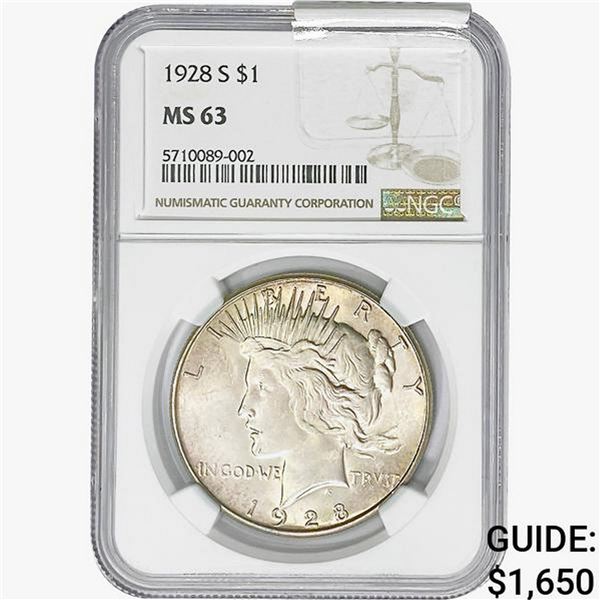 1928-S Silver Peace Dollar NGC MS63