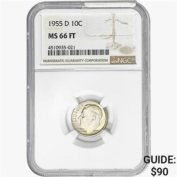 1955-D Roosevelt Dime NGC MS66 FT