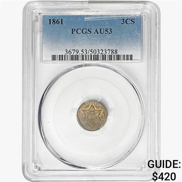 1861 Silver Three Cent PCGS AU53
